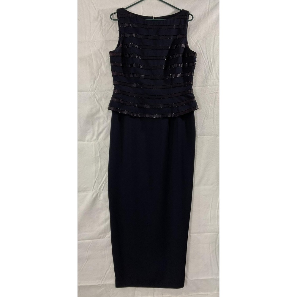 Marie St. Claire Navy Glitter Striped Maxi Dress Womens 12 Sleeveless Sheath